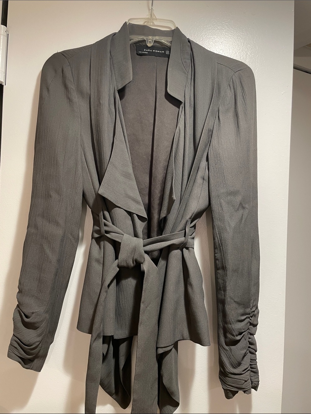 Zara Gray Draped Belted Blazer